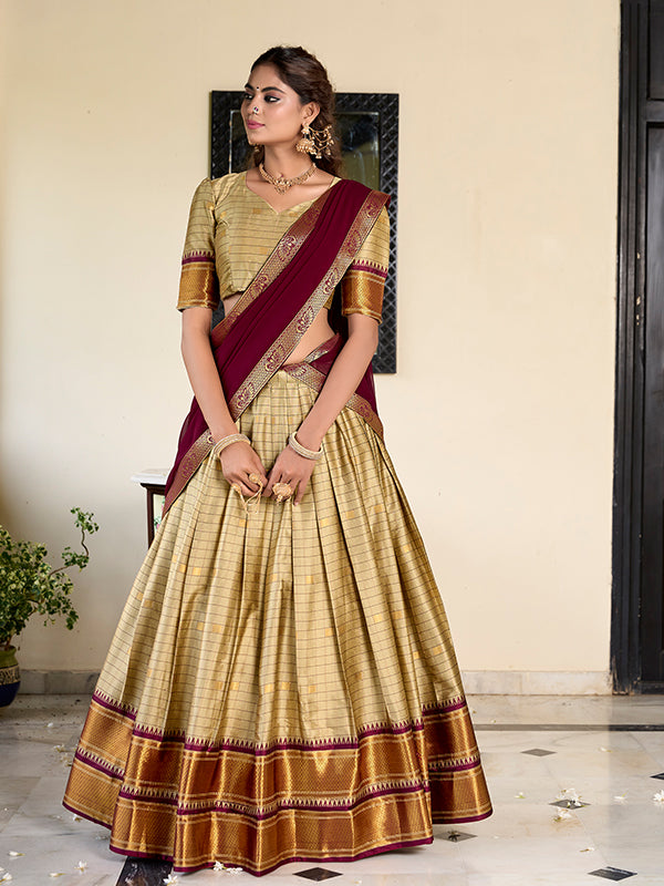 Chiku Paithani Artistry On Cotton Silk Lehenga Choli