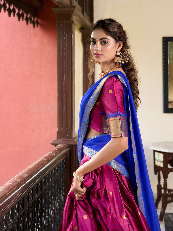 Dark Pink Paithani Artistry On Cotton Silk Lehenga Choli