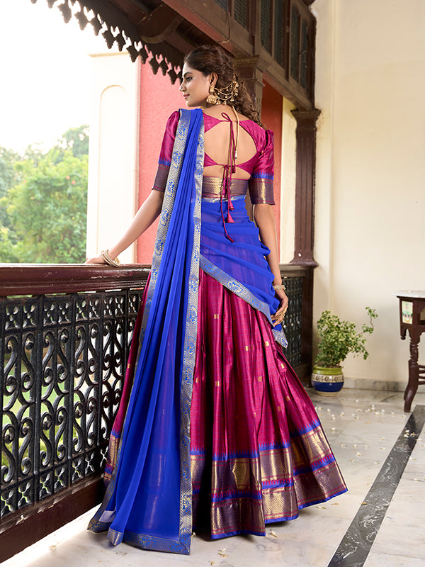 Dark Pink Paithani Artistry On Cotton Silk Lehenga Choli