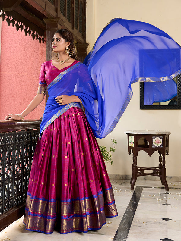 Dark Pink Paithani Artistry On Cotton Silk Lehenga Choli