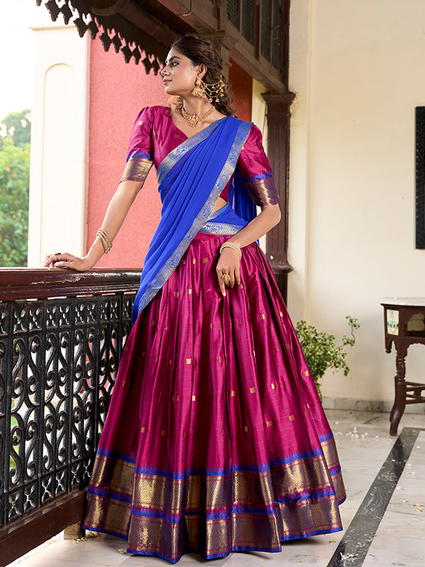 Dark Pink Paithani Artistry On Cotton Silk Lehenga Choli