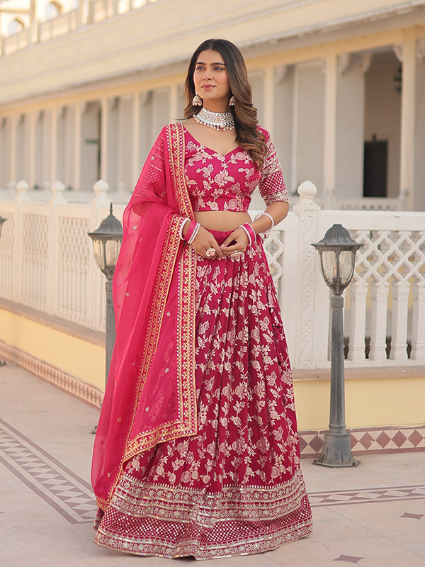 Pink Viscose Jacquard With Embroidered Sequins Lehenga Choli