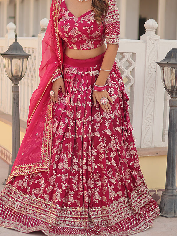 Pink Viscose Jacquard With Embroidered Sequins Lehenga Choli