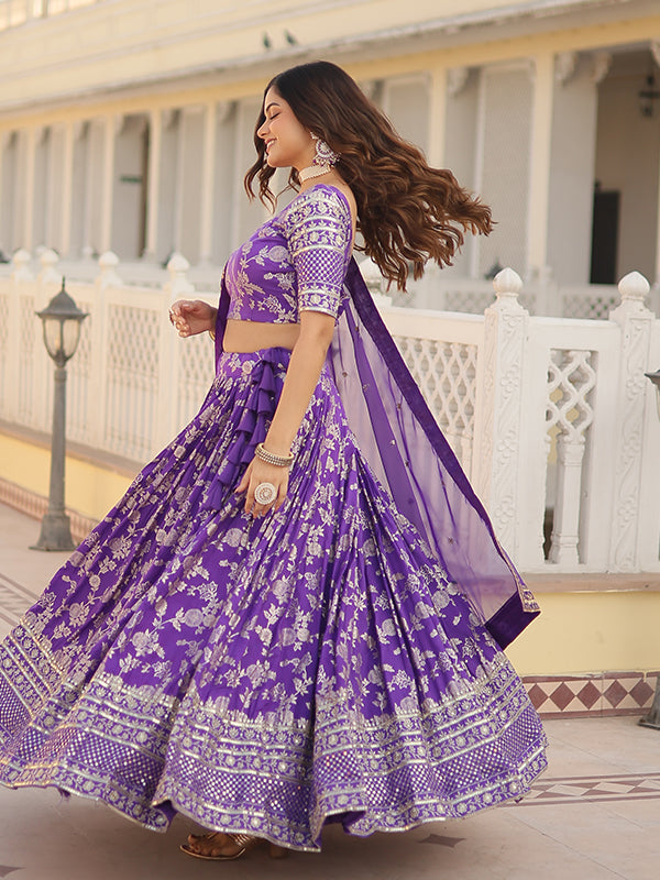 Purple Viscose Jacquard With Embroidered Sequins Lehenga Choli