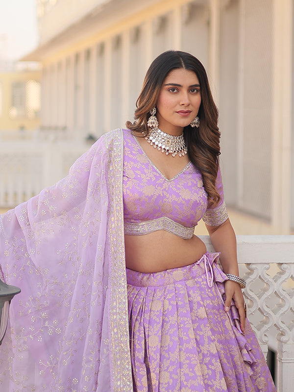 Light Purple Viscose Jacquard With Embroidered Sequins Lehenga Choli