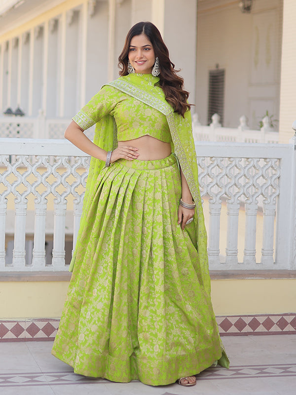 Pista Viscose Jacquard With Embroidered Sequins Lehenga Choli