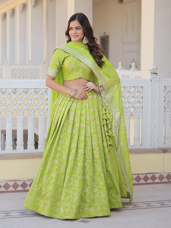 Pista Viscose Jacquard With Embroidered Sequins Lehenga Choli