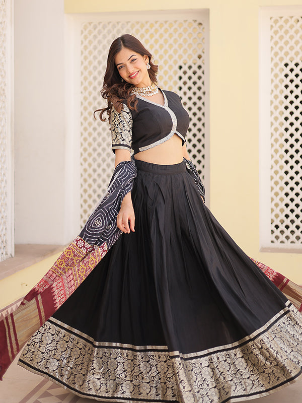 Black Viscose Jacquard Lehenga Choli With Gajji silk Dupatta