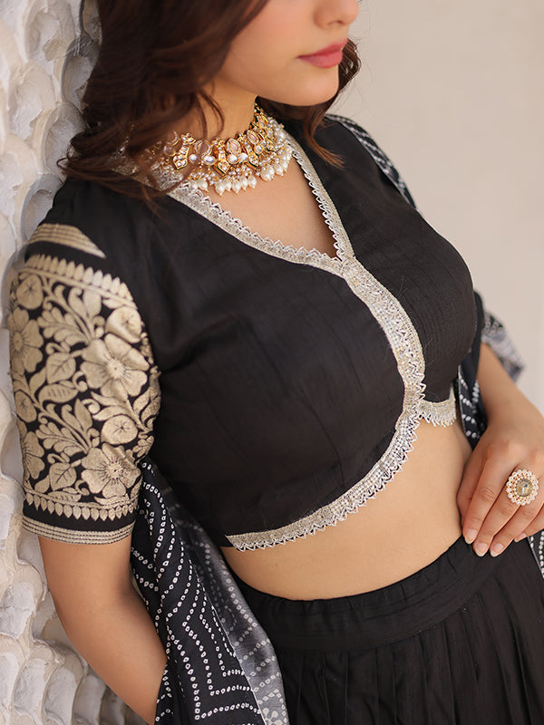 Black Viscose Jacquard Lehenga Choli With Gajji silk Dupatta