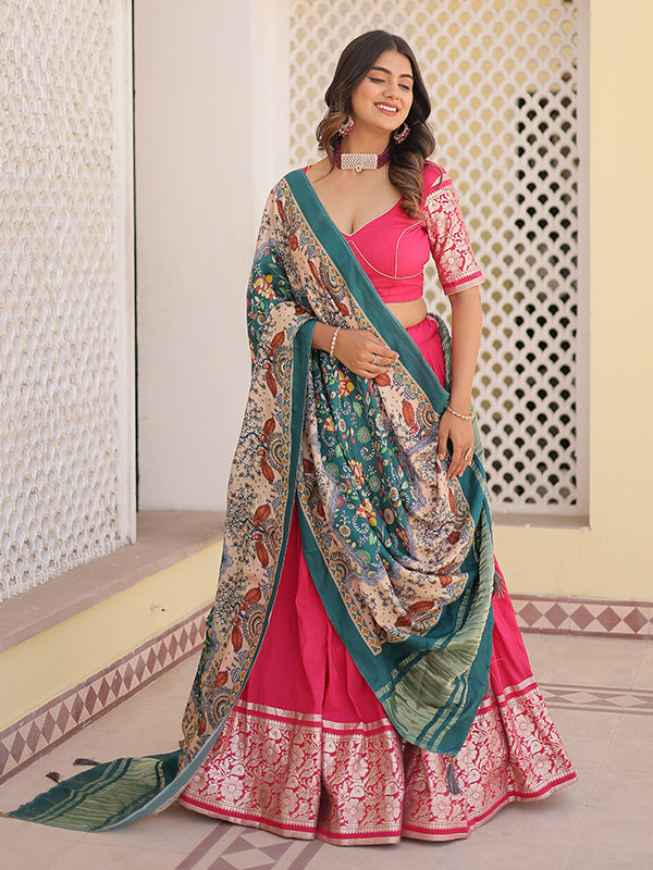 Pink Viscose Jacquard Lehenga Choli With Gajji silk Dupatta