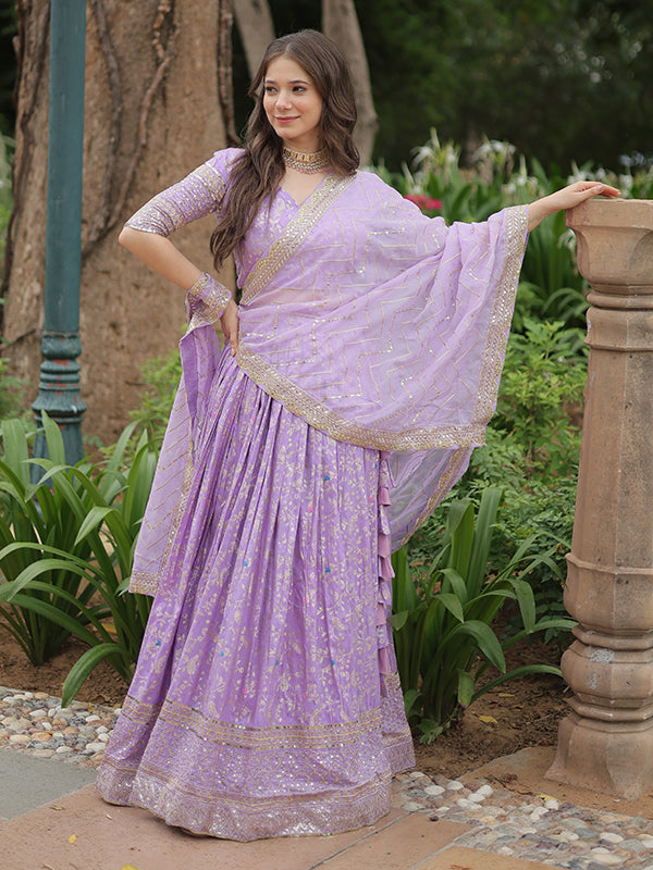 Lavender Viscose Jacquard With Embroidered Sequins Lehenga Choli