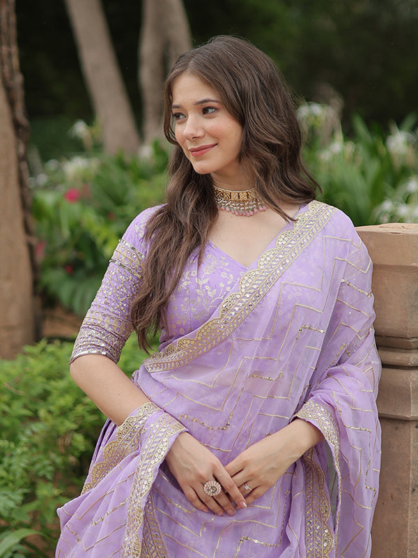 Lavender Viscose Jacquard With Embroidered Sequins Lehenga Choli