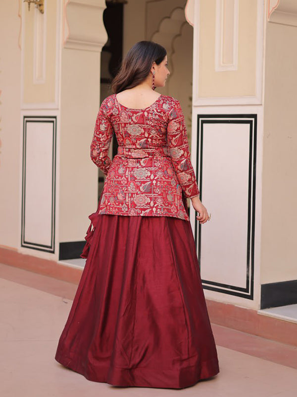 Maroon Jacquard Top With Simmer Vichitra Silk Lehenga