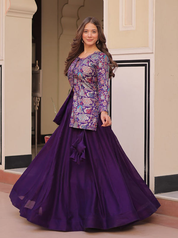 Purple Jacquard Top With Simmer Vichitra Silk Lehenga