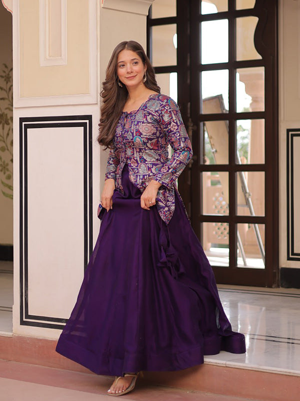 Purple Jacquard Top With Simmer Vichitra Silk Lehenga