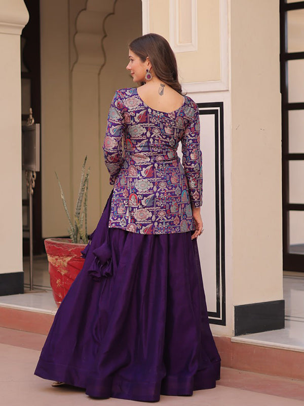 Purple Jacquard Top With Simmer Vichitra Silk Lehenga