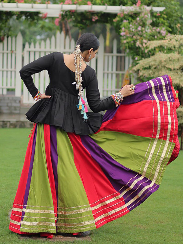 Black Reyon Top With Multi Color Lehenga