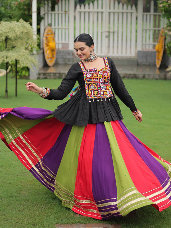 Black Reyon Top With Multi Color Lehenga