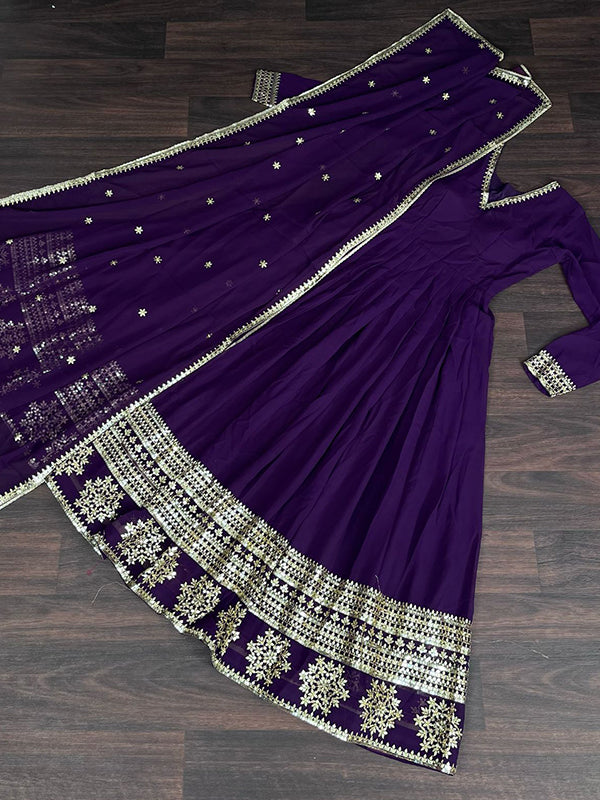 Purple Sequins Work Lace Border Gown With Dupatta