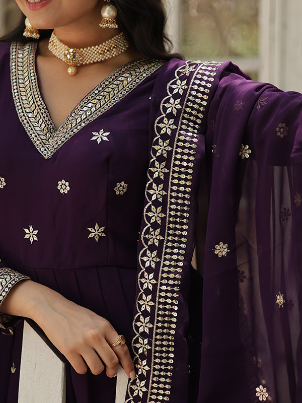 Purple Faux Blooming Rich Sequins Heavy Gown With Dupatta