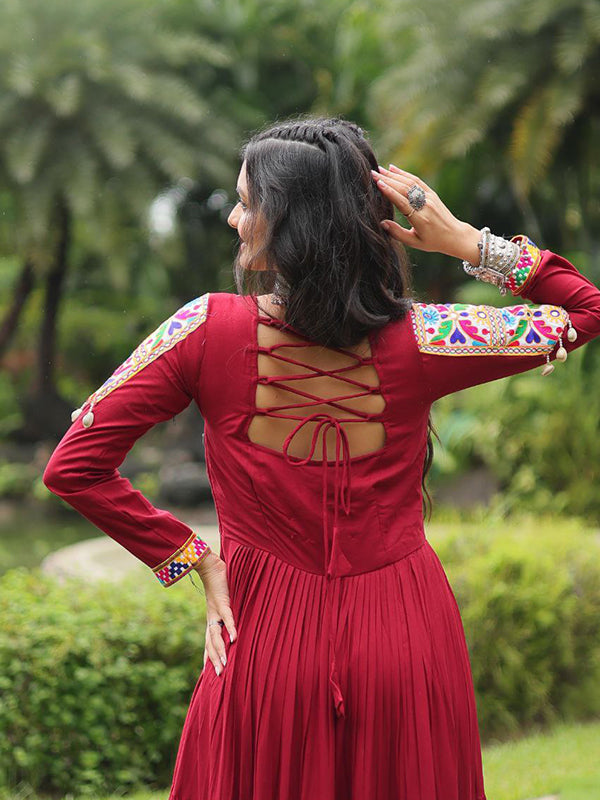 Navratri Special Maroon Kutchi Gamthi Work Gown