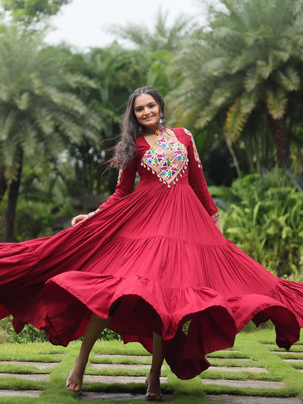 Navratri Special Maroon Kutchi Gamthi Work Gown