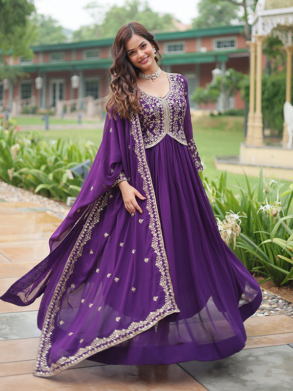 Purple Faux Blooming Rich Sequins Embroidered Gown With Dupatta