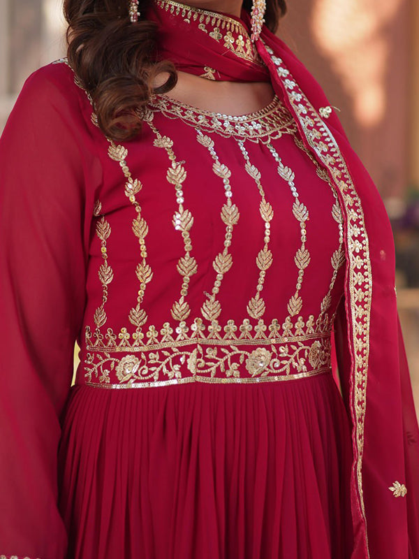 Pink Embroidery Zari Sequins Work Gown With Dupatta
