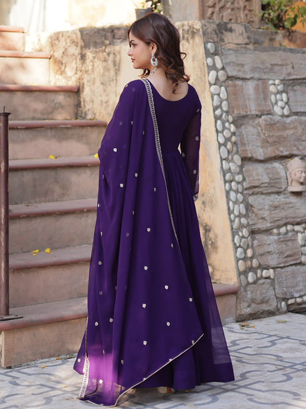 Purple Faux Blooming Gown With Sequins Beads Embroidered Work