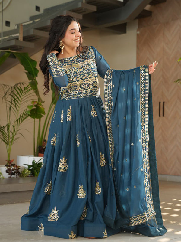 Rama Chinnon Sequins Embroidered Work Gown With Dupatta