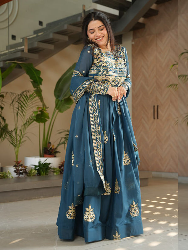 Rama Chinnon Sequins Embroidered Work Gown With Dupatta