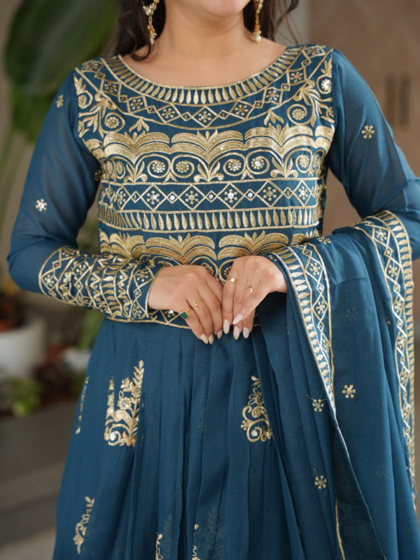 Rama Chinnon Sequins Embroidered Work Gown With Dupatta