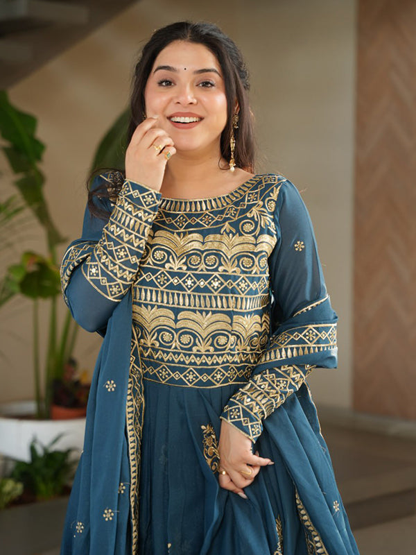 Rama Chinnon Sequins Embroidered Work Gown With Dupatta