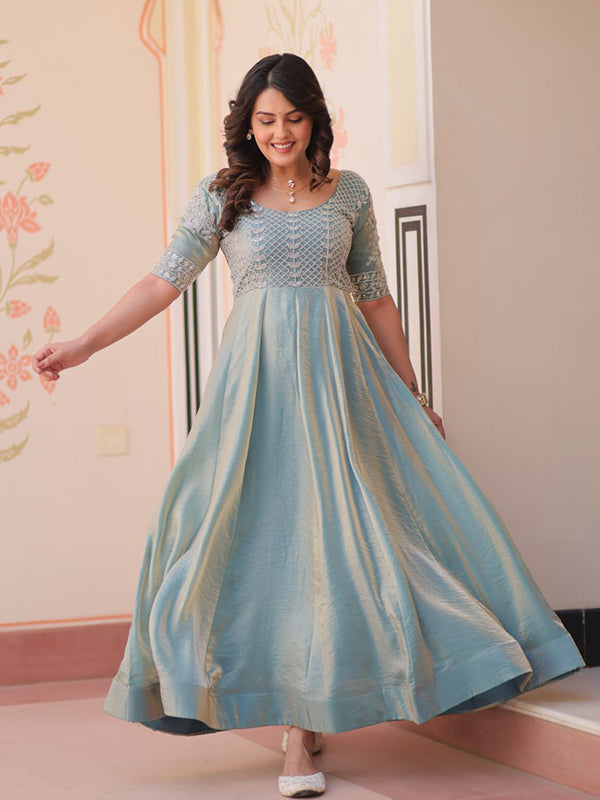 Sky Fendy Gown With Beads Embroidered Work