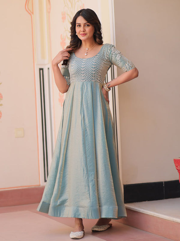 Sky Fendy Gown With Beads Embroidered Work