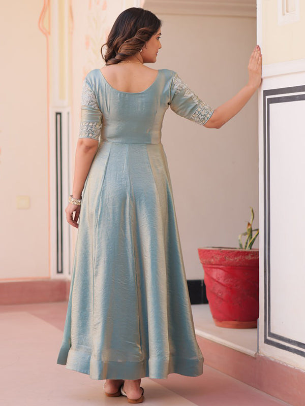 Sky Fendy Gown With Beads Embroidered Work
