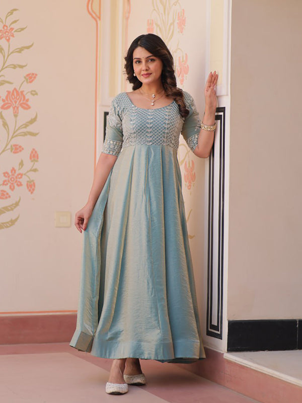 Sky Fendy Gown With Beads Embroidered Work