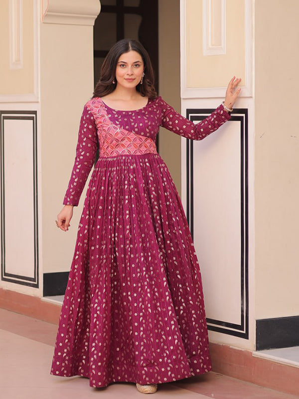 Wine Weaving Position Print Jacquard Gown