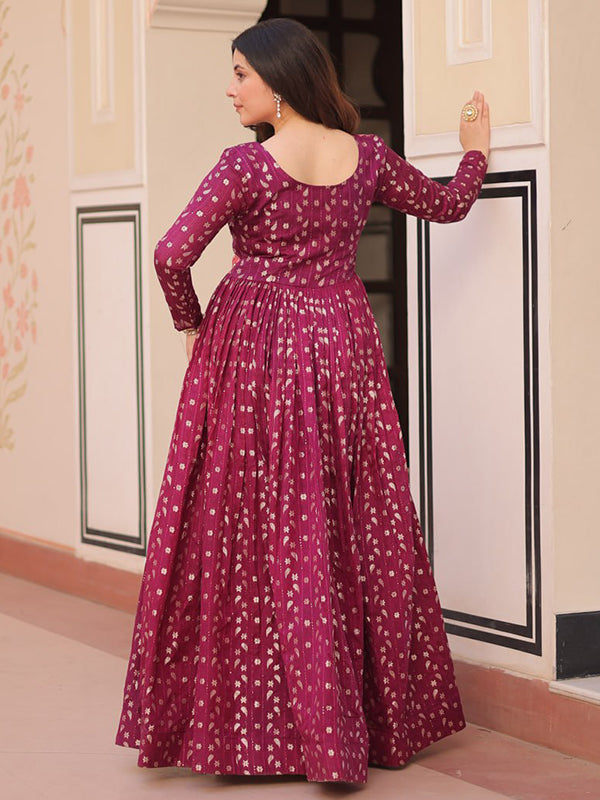Wine Weaving Position Print Jacquard Gown
