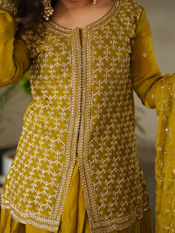 Mehndi Green Rich Beads Embroidered Work Sharara Suit With Dupatta