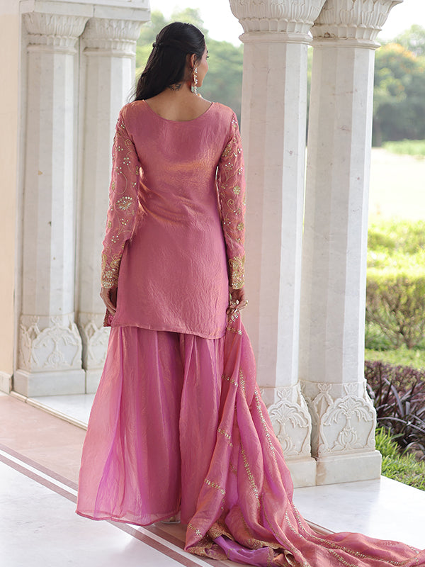 Light Pink Rich Sequins Embroidered Work Sharara Set With Dupatta