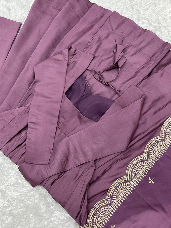 Mauve Chanderi Silk Anarkali Gown With Pant & Dupatta Set