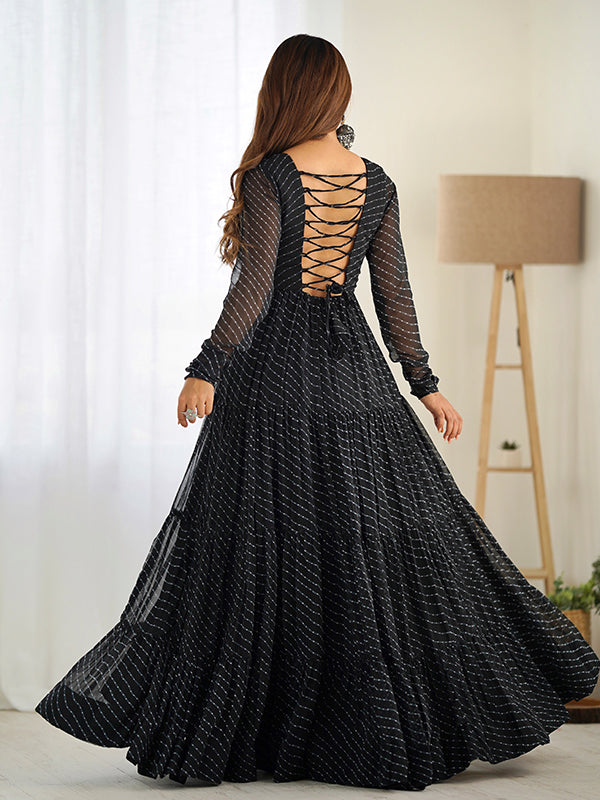 Black Layered Embroidered & Printed Anarkali Gown