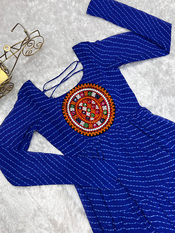 Royal Blue Layered Embroidered & Printed Anarkali Gown