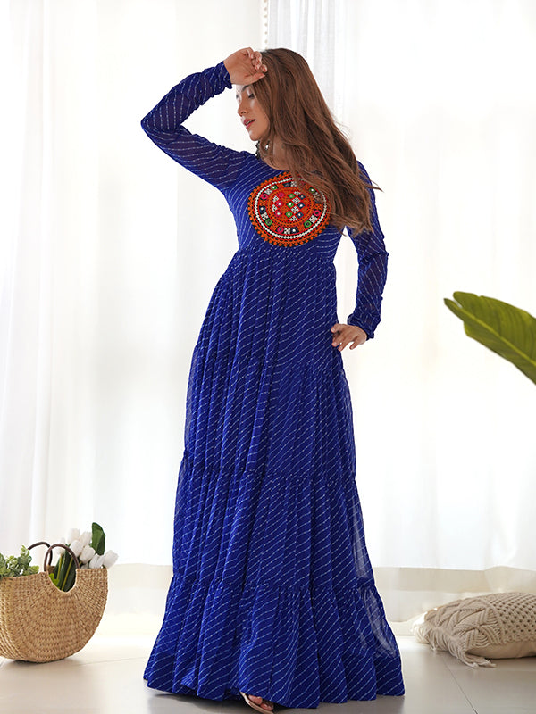 Royal Blue Layered Embroidered & Printed Anarkali Gown