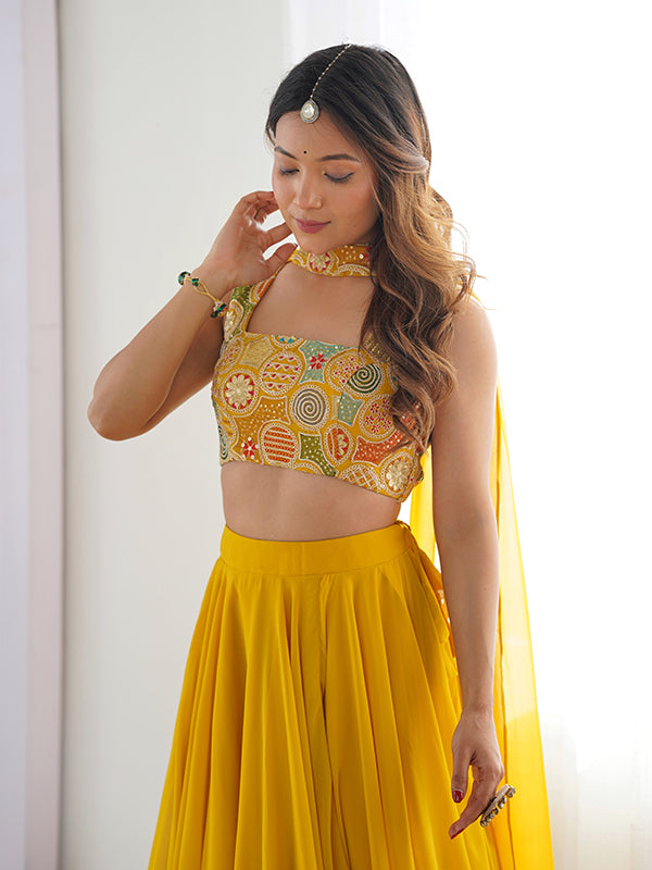 Yellow Embroidered Georgette Lehenga Choli With Dupatta