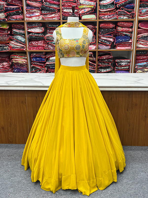 Yellow Embroidered Georgette Lehenga Choli With Dupatta