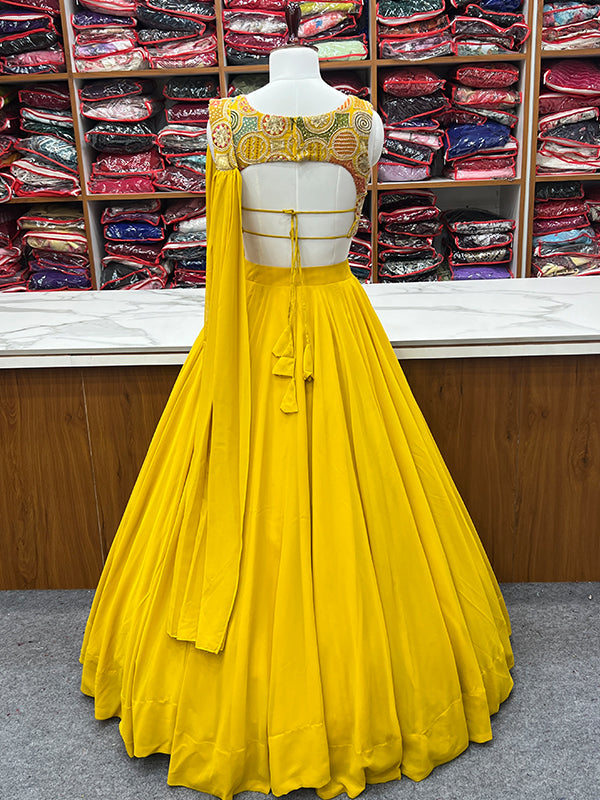 Yellow Embroidered Georgette Lehenga Choli With Dupatta