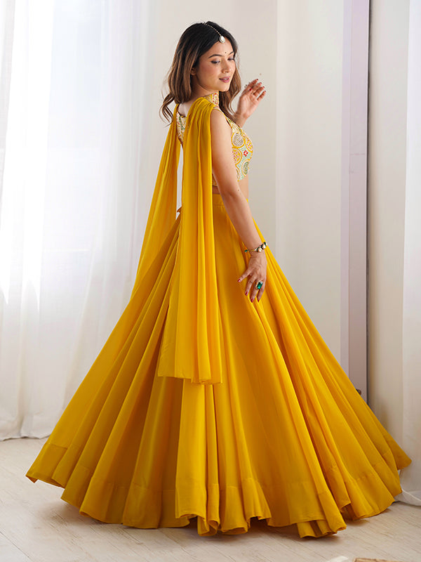 Yellow Embroidered Georgette Lehenga Choli With Dupatta