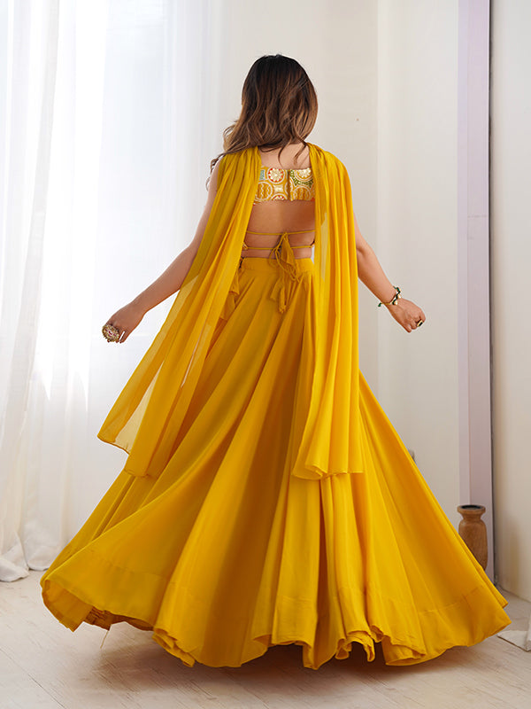 Yellow Embroidered Georgette Lehenga Choli With Dupatta